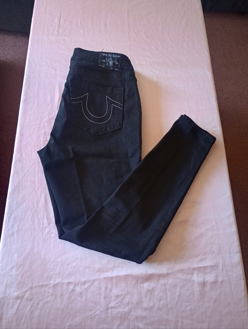 True Religion JENNIE CURVY Mid-Rise SKINNY JEAN Size 32 Black.